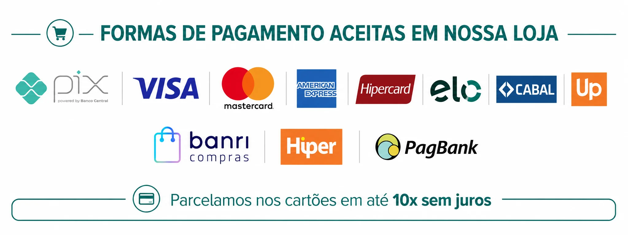 Formas de pagamento aceitas em nossa loja